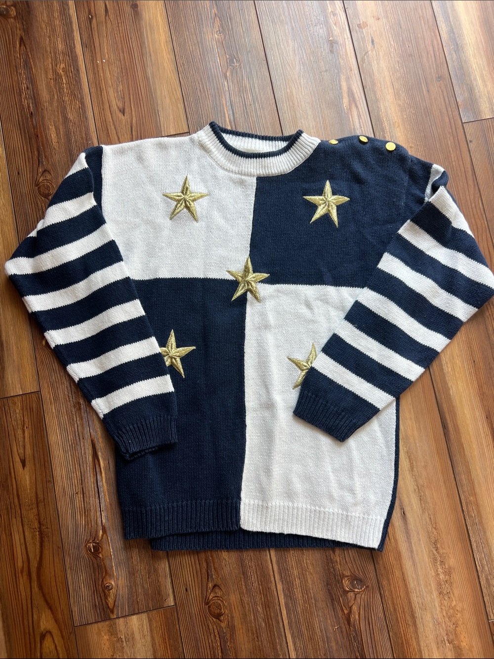 Vintage Maurada Women’s M Blue White Nautical Embroidered Long Sleeve Sweater
